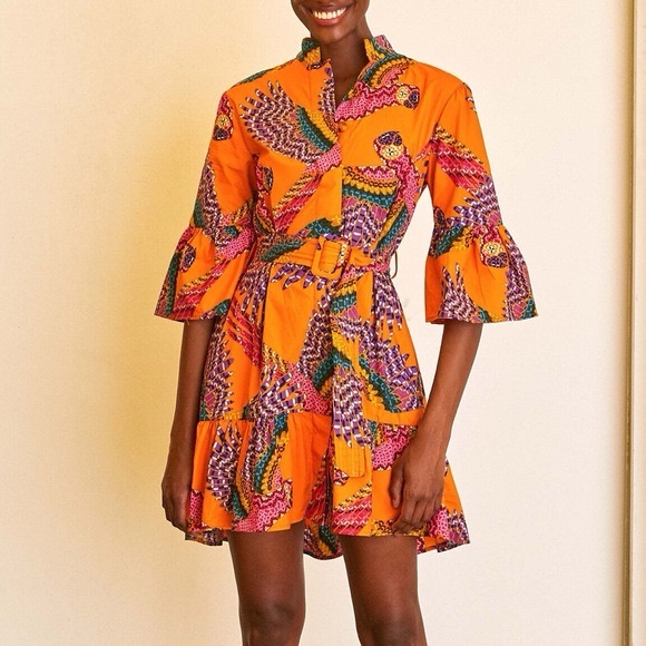 FARM Rio Beaded Macaws Mini Belted Dress Vibrant Tropical Resortwear Large NWT - Picture 2 of 11